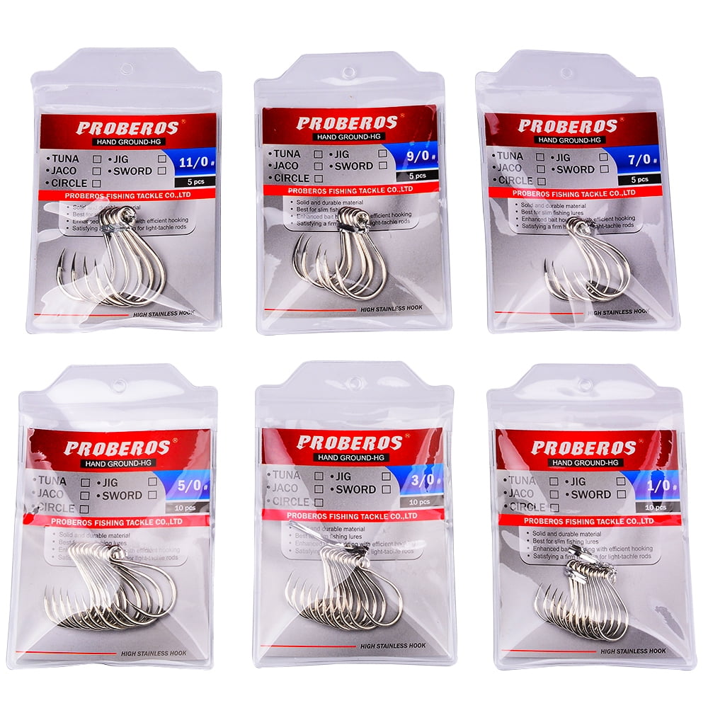 50pcs/lot 1/0-11/0 Strong Stainless Steel Jigging Hook Jig Big Fishing Hook Saltwater Fish Hook
