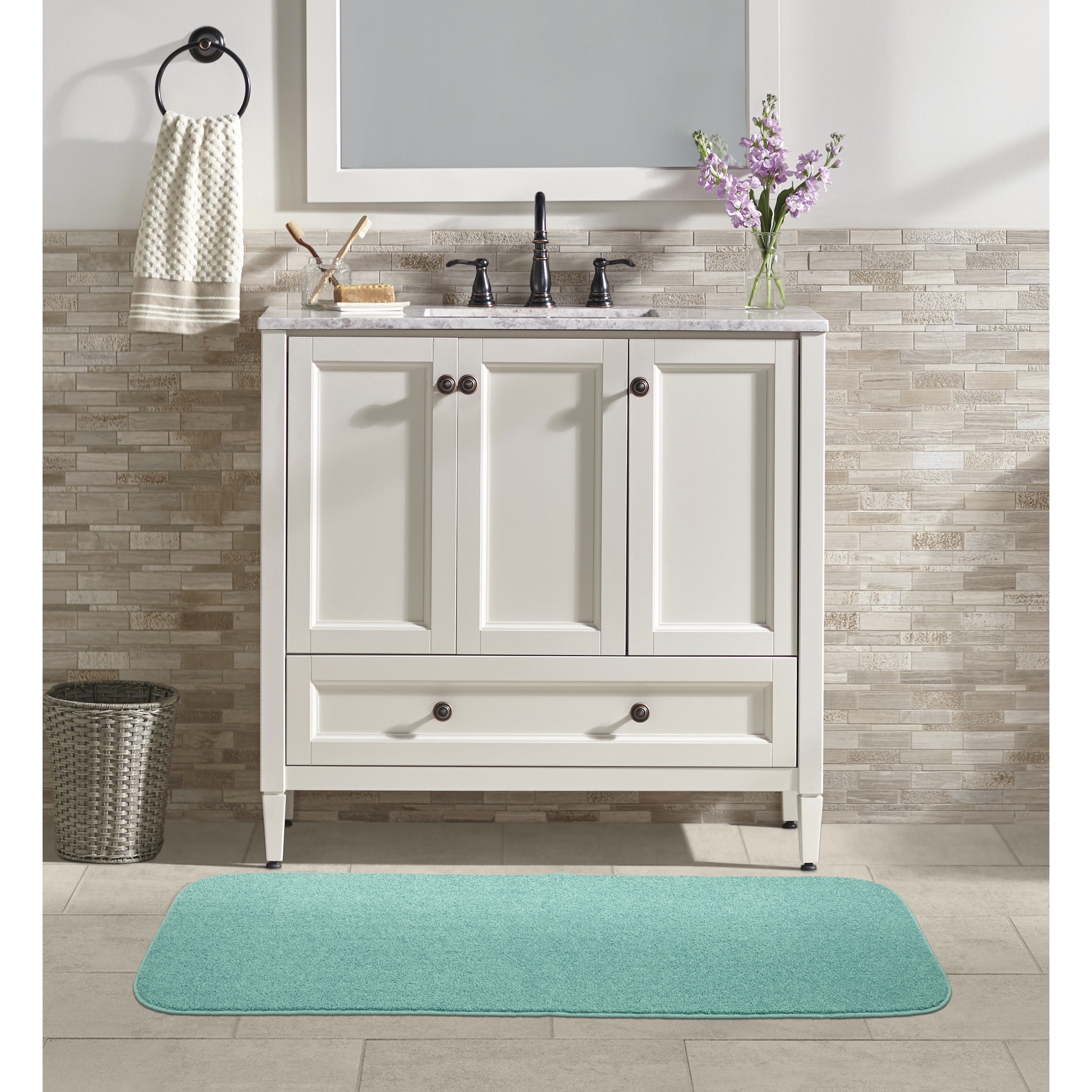 Garland Rug Sedona Washable Polypropylene Sea Foam Bathroom Runner, 22” x 60”