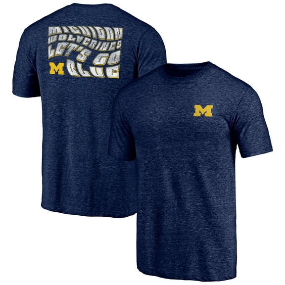 Men's Navy Michigan Wolverines Wavy Logo Tri-Blend T-Shirt