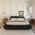 thumbnail image 2 of JERFIT King Size Upholstered Platform Bed with Padded Headboard, Solid Wood Frame, No Box Spring Needed, Supports 1000lbs, Mattress Foundation, Black, 2 of 10
