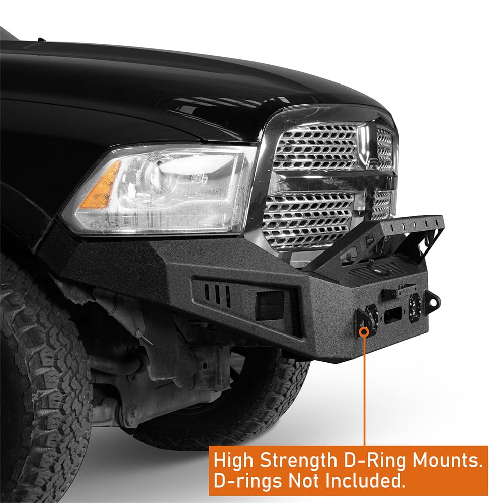 Hooke Road Full Width Front Bumper Fit 2013-2018 Dodge Ram 1500 with Winch Plate & 4x 18W LED Lights