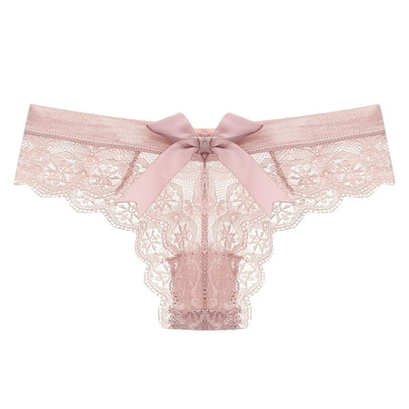 

Patlollav Clearance Womens Sexy Lace Flower Transparent Gauze Bow Low Waist G-String Pants Panties Thong