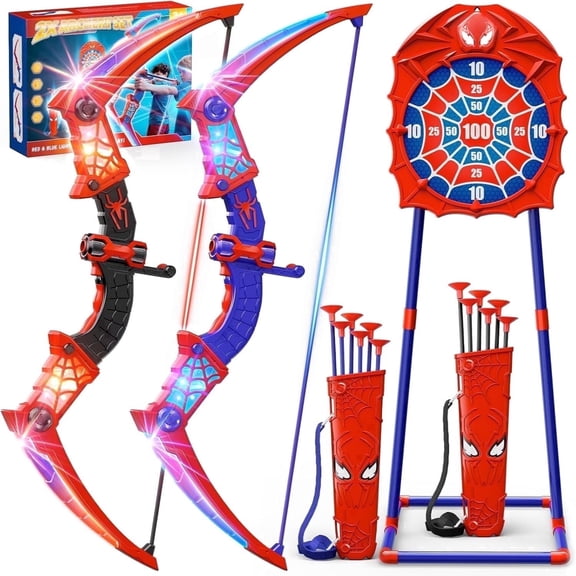 Aogsiyt 2 Pack Kids Bow and Arrow Set with LED Lights, Archery Toy with 8 Suction Cup Arrows & Target, Outdoor Indoor Toy Gift for Boys Girls Ages 3-12