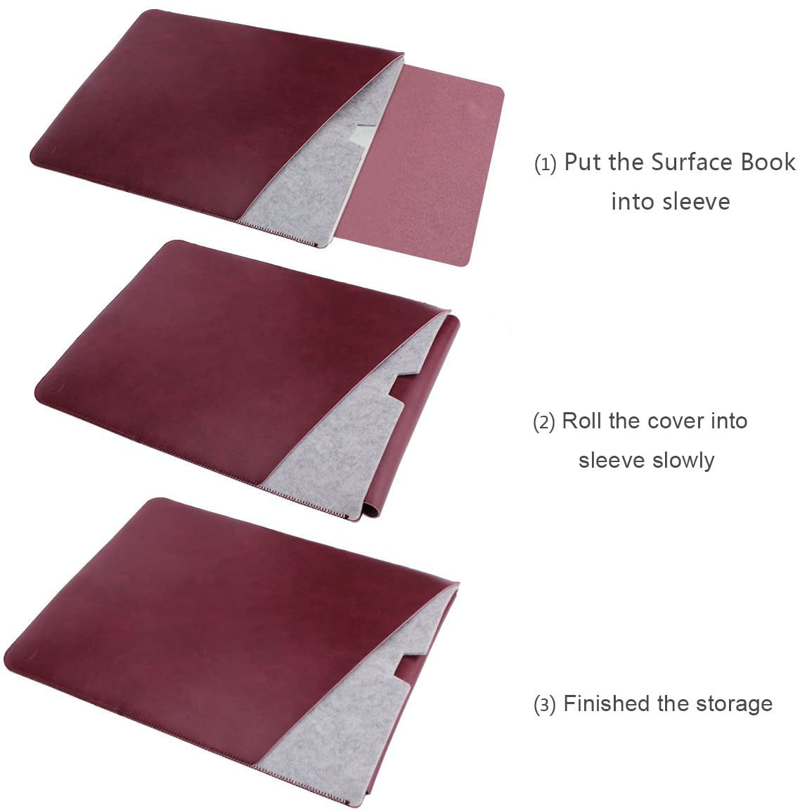 WALNEW 13.5 Microsoft Surface Book 2015/2016 Protective Soft Sleeve Case Surface Book 2 2017 Cover Bag with Safe Interior and Exterior Mouse Pad Wine Red 