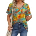 thumbnail image 4 of Fantaslook V Neck T Shirts for Women Floral Summer Tops Short Sleeve Shirts Casual Tunic Tops, 4 of 8