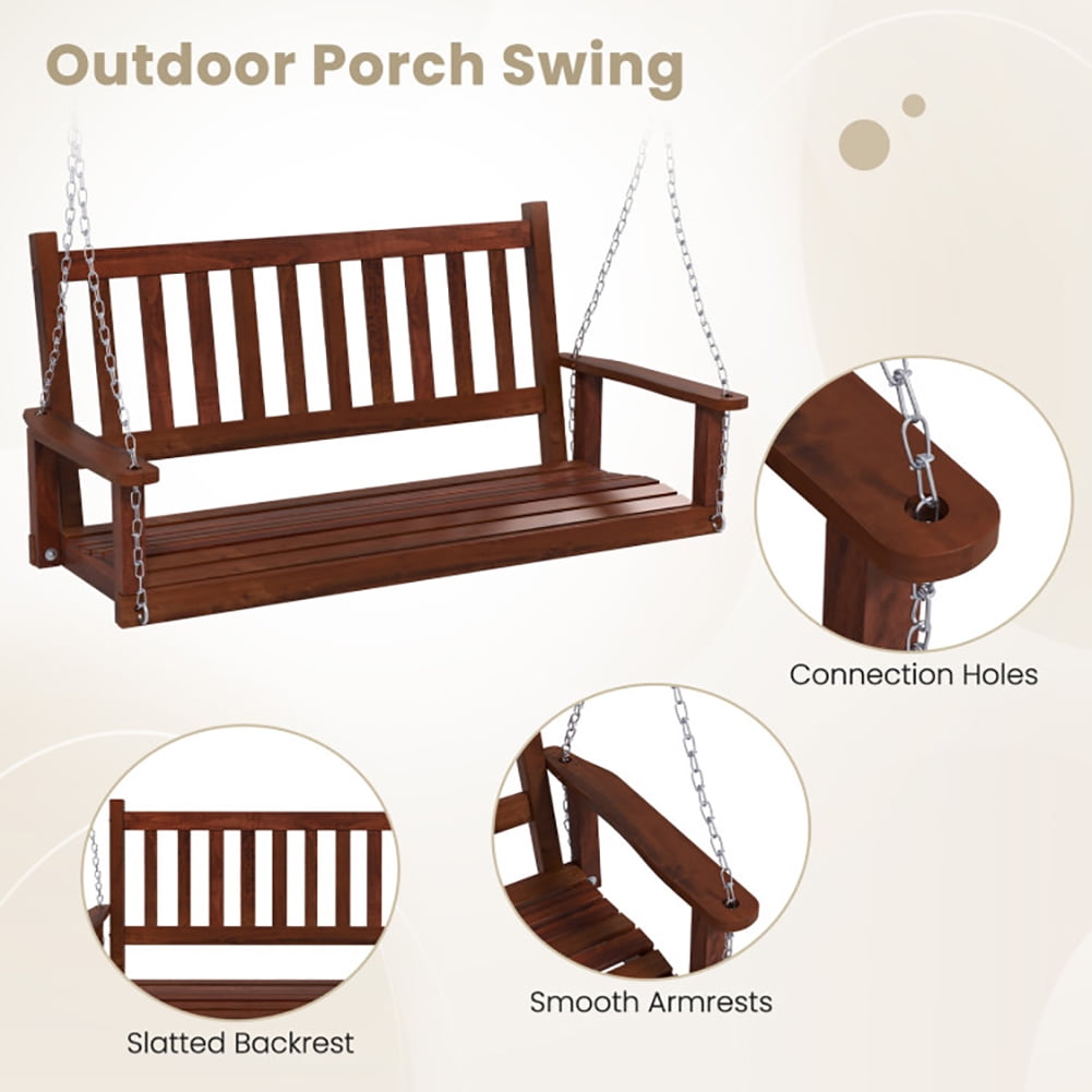 Aimee Lii 3-Person Wooden Outdoor Porch Swing with 800 lbs Weight Capacity, Swing Chair Outdoor, Brown Aimee Lii 3-Person Wooden Outdoor Porch Swing with 800 lbs Weight Capacity, Swing Chair Outdoor, Brown