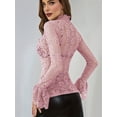 thumbnail image 3 of Women Bell Sleeve Tops Dressy Hollow Out Lace Blouse Party 2025 Fashion Pink M, 3 of 5