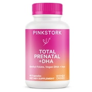 Pink Stork Total Prenatal Vitamins for Women with DHA, Folate, Iron and More, 60 Capsules