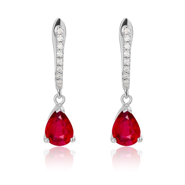 JeenMata Aros de Talla Brillante en Forma de Pera de 2,25 Quilates con Rubí, Piedra Natal de Julio, Engastados en Pavé, Chapado en Oro Blanco de 18 K sobre Plata