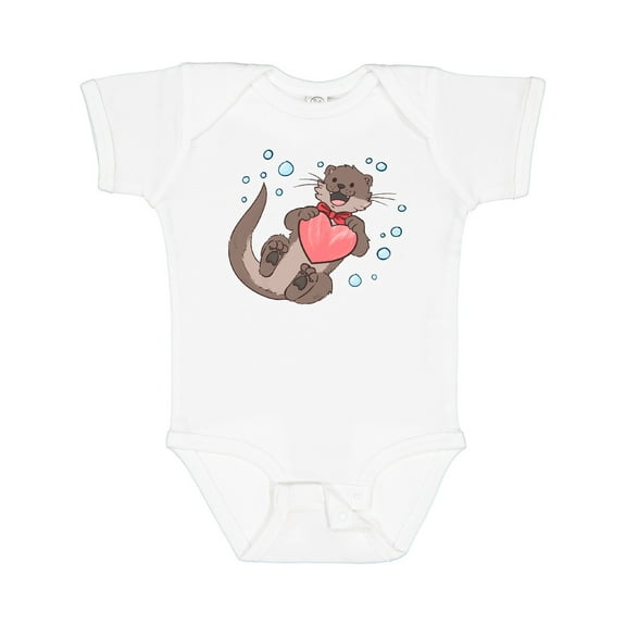 Inktastic Cute Smiling Valentine's Day Otter with Heart Boys or Girls Baby Bodysuit