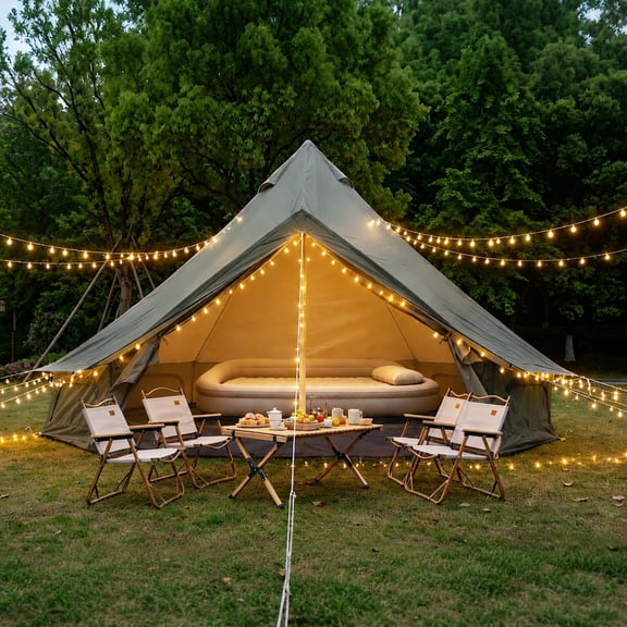 OxBell Tent for Family Camping - Spacious 9.8ft Yurt with Stove Jack, Large Glamping Tent for 3-4 People, 4 Season Dark Green Hot Tent Shelter