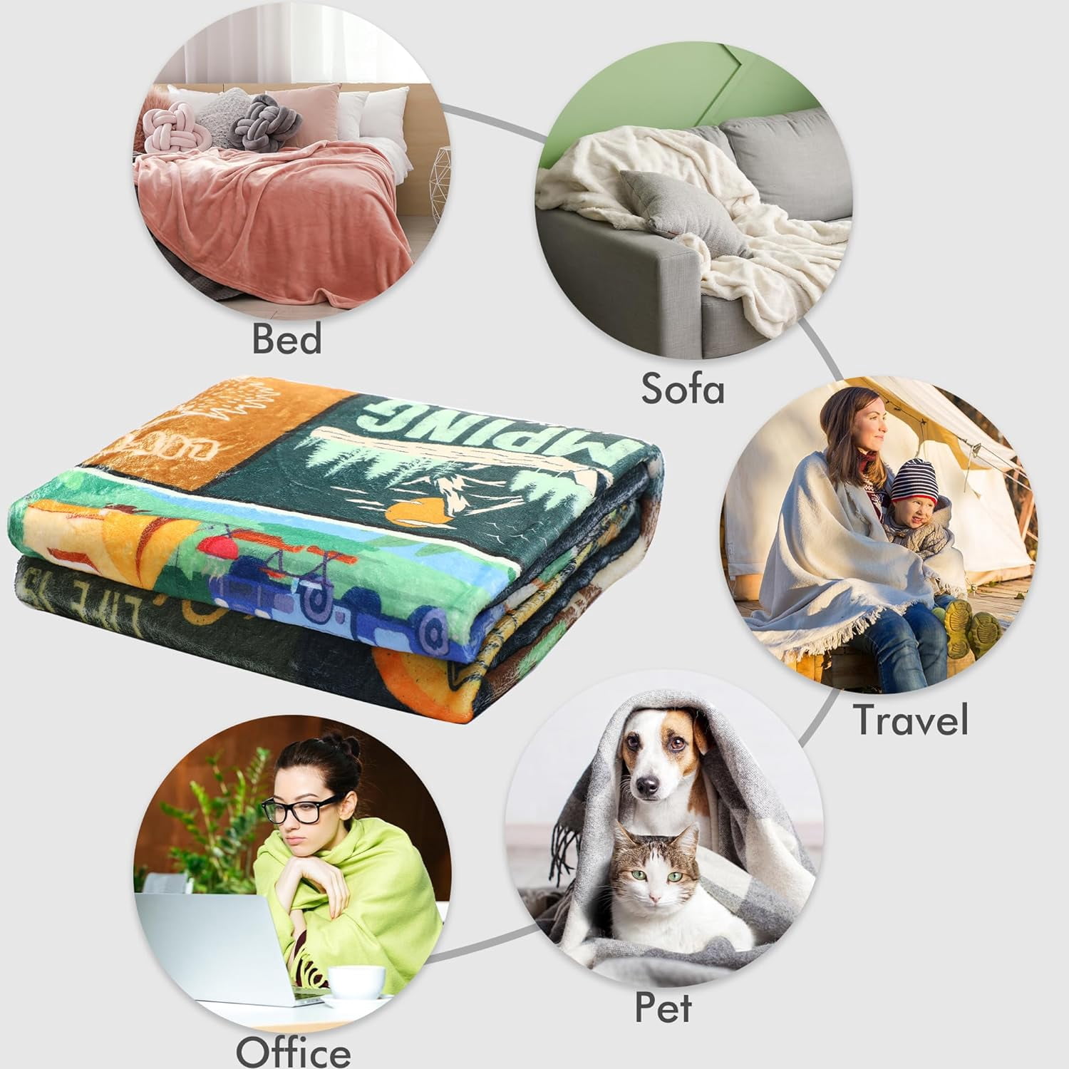 Camping Throw Blanket Camper Gifts - Camping Blanket for Women Men Kids Adults, Blankets Gift for Camping Lovers, Camping Decor for Bedding Outdoor RV Campsite Travel Hiking 50"x60"