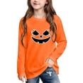 thumbnail image 2 of Xdegoge Girls Glow in the Dark Pumpkin Face Crewneck Sweatshirt, Kids Long Sleeve Happy Halloween Fall Casual Pullover Tops for Daily Holiday Wear, 2 of 9