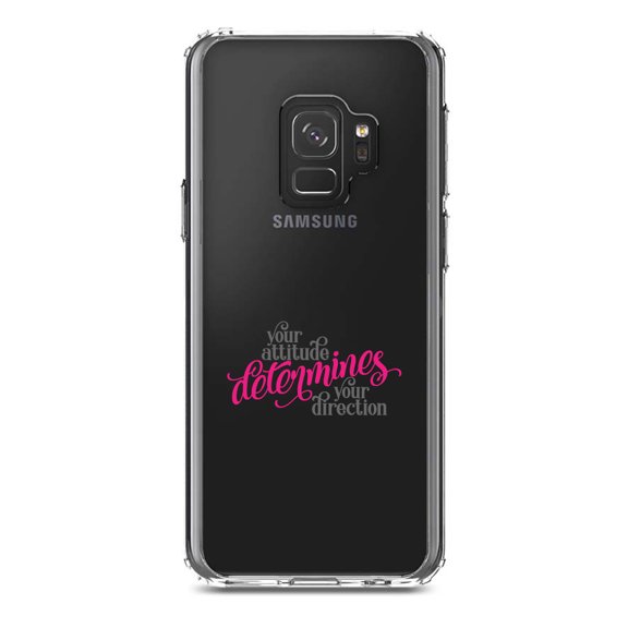 DistinctInk Clear Shockproof Hybrid Case for Samsung Galaxy S9 (5.8" Screen) - TPU Bumper Acrylic Back Tempered Glass Screen Protector - Your Attitude Determines Your Direction
