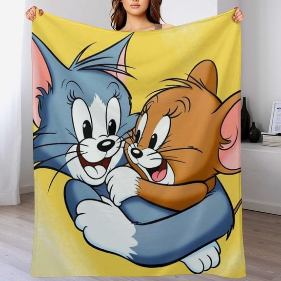 Tom And Jerry Blanket Cute Soft Lightweight Fuzzy Plush Throw Blankets Cozy Flannel Blankets for Sofa Couch Travel Home Bedroom Decor Gifts 30"x40"
