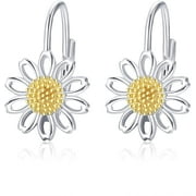 Coachuhhar Daisy Earrings S925 Sterling Silver Sunflower Leverback Earrings Daisy Jewelry Gifts for Women Girls