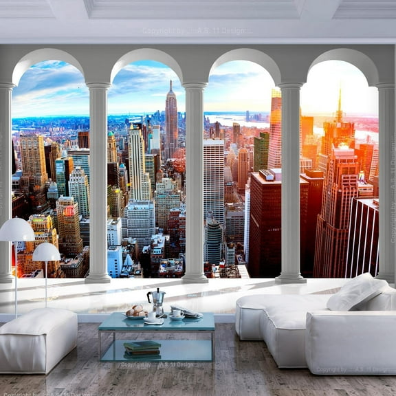 Tiptophomedecor Peel and Stick Wallpaper Wall Mural - Pillars And New York - Removable Wall Decals