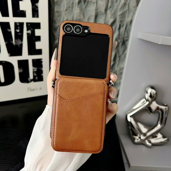 TECH CIRCLE for Samsung Galaxy Z Flip 6 / Flip 7 FE Wallet Case with 4 Card Slots PU Leather & Hard PC Hybrid Cover Kickstand Protective Case, Brown