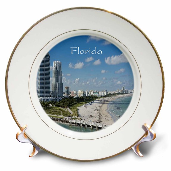3dRose, Image of Miami Ocean side, 8 inch Porcelain Plate