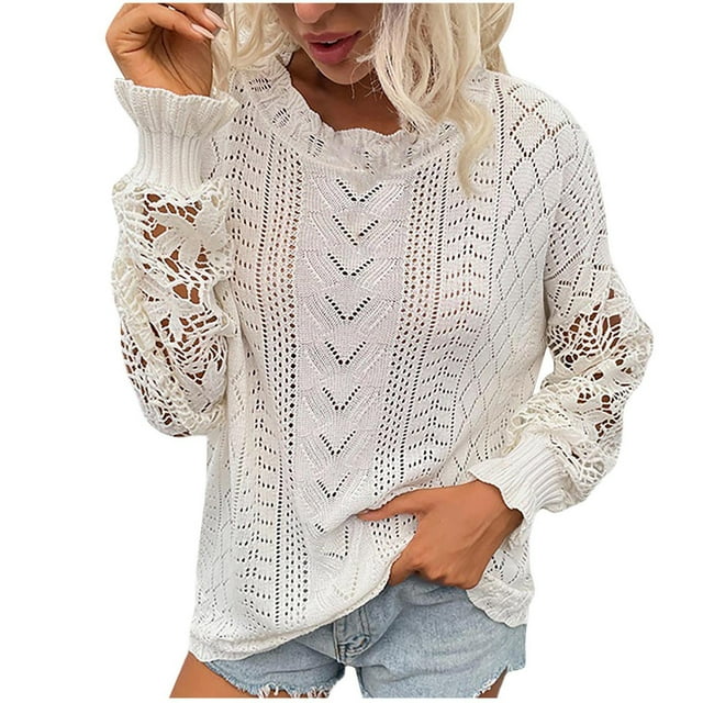 IROINID Chandail à Col Rond pour Femmes Couleur Unie Confortable Mi-Long Manches Longues Manteau en Tricot