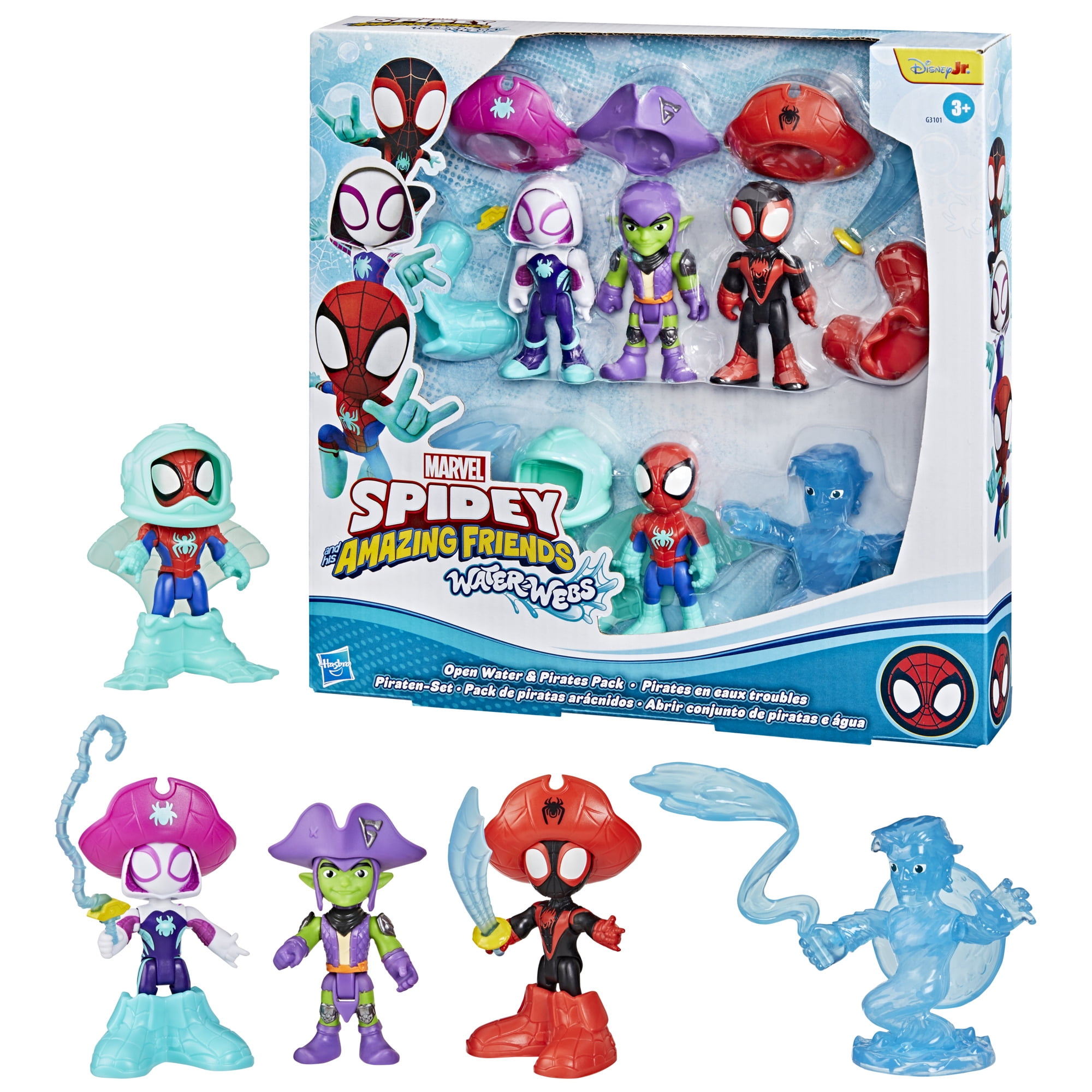 Marvel Spidey and His Amazing Friends Water-Webs Open Water & Pirates Pack Figures, 3+