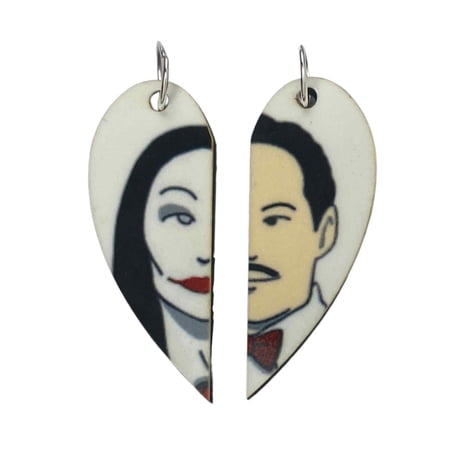 Gomez & Morticia Matching Heart Necklaces | Addams Family Couples Gift | Gifts for Him or Her