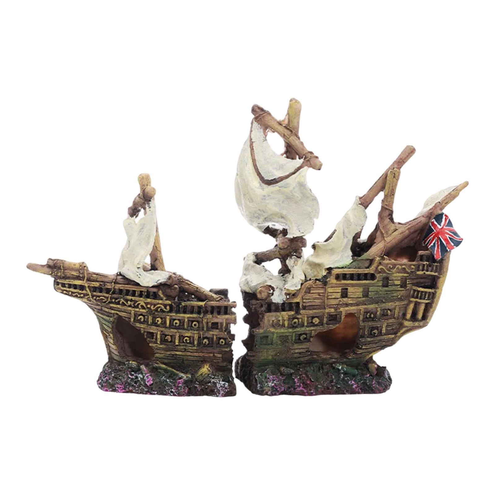 Bvdfgk Aquarium Ornament Wreck Hideout Ship Accessory Sunken Ship Resin for Fish Shrimp Style B