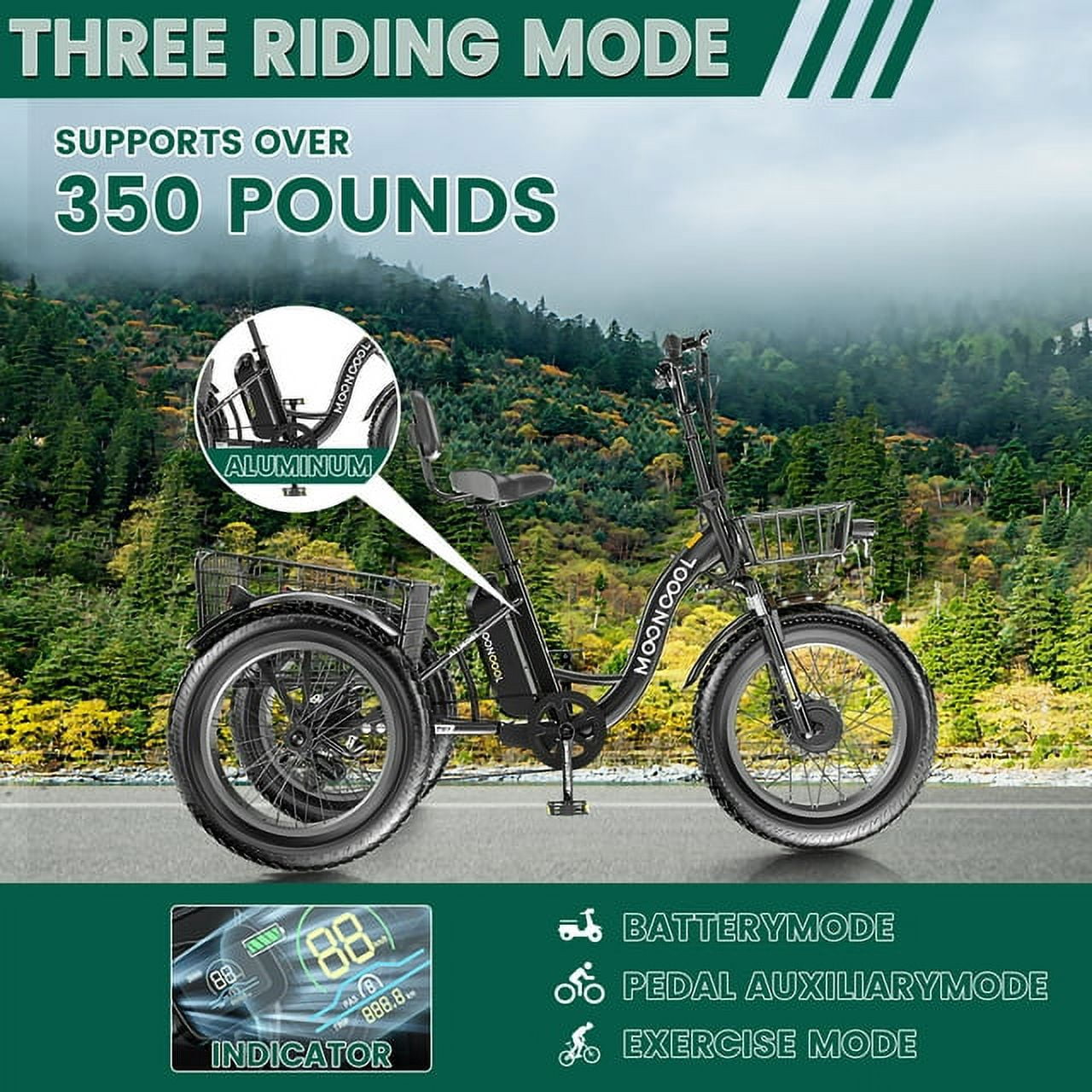 ABORON Electric Trikes for Adults Fat Tire 20" Electric Tricycle for Senior, 500W 3 Wheel E-Bike 48V 14.5Ah, 7 Speed Aluminum Electric Bicycle with Rear Basket, 25.6km/h(16mph)