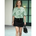 thumbnail image 5 of Tie Front Tops Womens Y2k Leopard Print Peplum Babydoll /4 Length Puff Sleeve Cute Going Out Green S, 5 of 8
