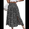 thumbnail image 3 of Faldas Largas Estampadas para Mujer, Cintura Alta, Abertura en Forma de A, Falda Larga Hasta el Suelo. Negro M, 3 of 10