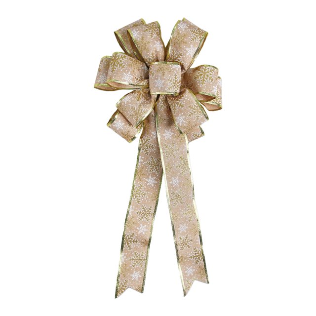 Living Room Decor Christmas Tree Topper Wreath Bow (Snowflake Ribbon) – Handmade Green Bow with Red-Green Glitter for Xmas Tree – 1X Snowflake Bow Room Decor Deals
