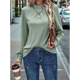 thumbnail image 6 of Womens Eyelet Mock Neck Long Sleeve Shirts Top Dressy Casual Trendy Business Stretch Hollow Out Tee Green S, 6 of 7