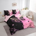 thumbnail image 3 of Homewish Cute Butterflies 7pcs Bedding Comforter Set,Flying Animal Queen Bedding Sets,Pink Black Queen Sheet Sets For Girls Kids,Luxury Bedroom Decor Reversible, 3 of 8
