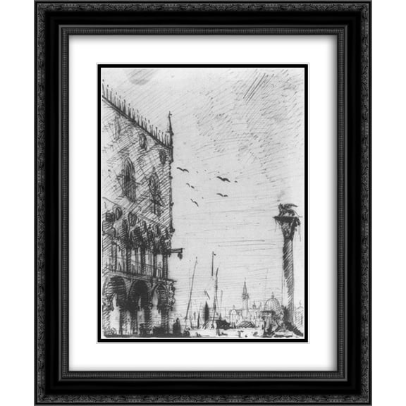 Canaletto 2x Matted 20x24 Black Ornate Framed Art Print 'The Piazzetta to the South'