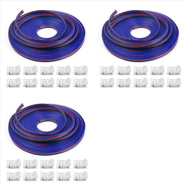 3Conjunto Cable LED RGB de 16,4 Pies, 22 AWG, , Cable RGB con Conector para Tira LED, Calibre 22, 4 Colores RGB para Tiras LED RGB 3528 5050