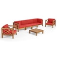 thumbnail image 3 of Elisha Outdoor 6 Seater Acacia Wood Sofa Chat Set, Teak and Red, 3 of 11
