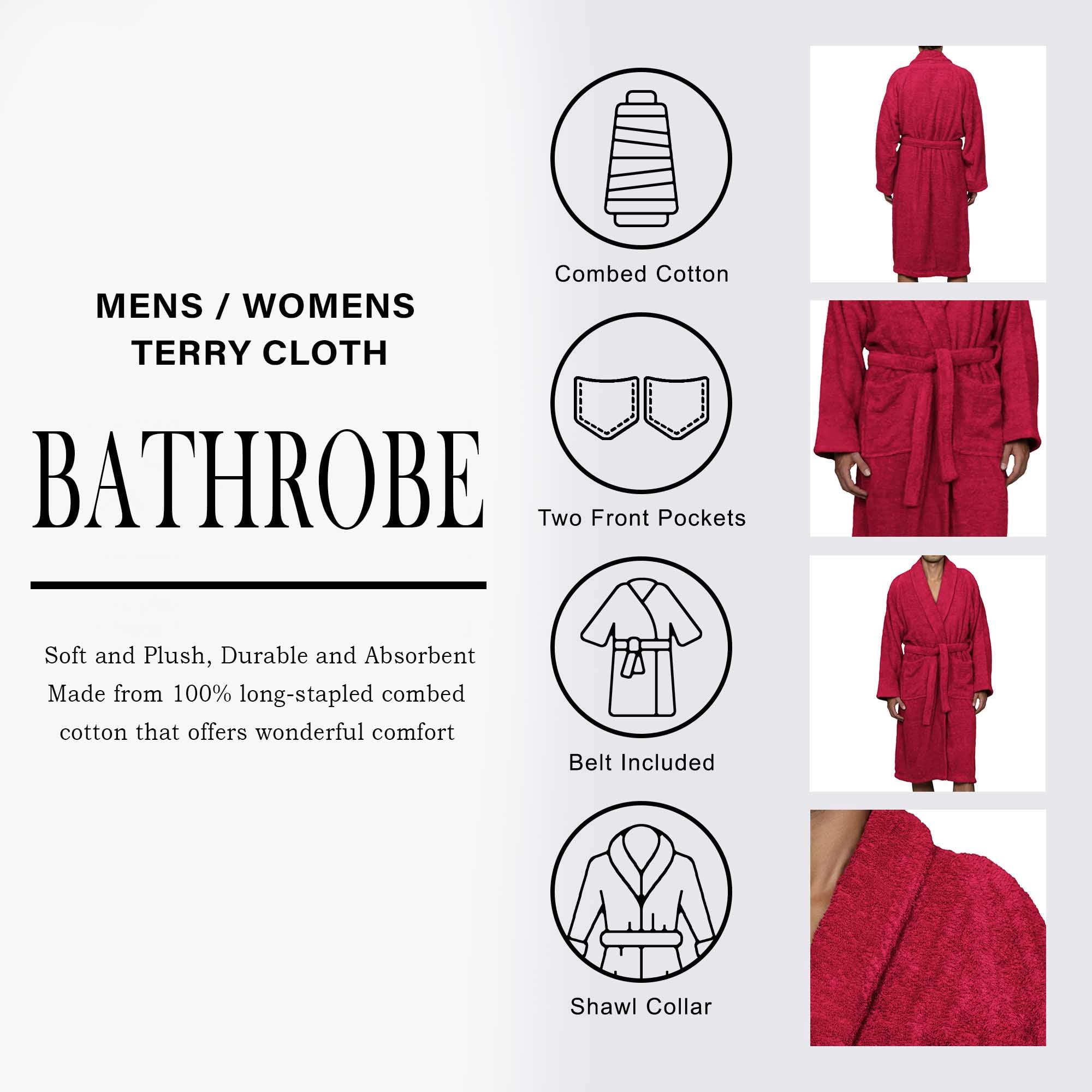 Superior Terry Cotton Adult Unisex Soft Lightweight Bathrobe, Medium, Burgundy
