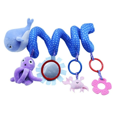 

OUNONA 1PC Infant Plush Toy Funny Music Crib Toy Lovely Baby Carriage Rattle Toy Creative Crib Bed Safety Mirror Toy Multi-purpose Crib Toy Blue