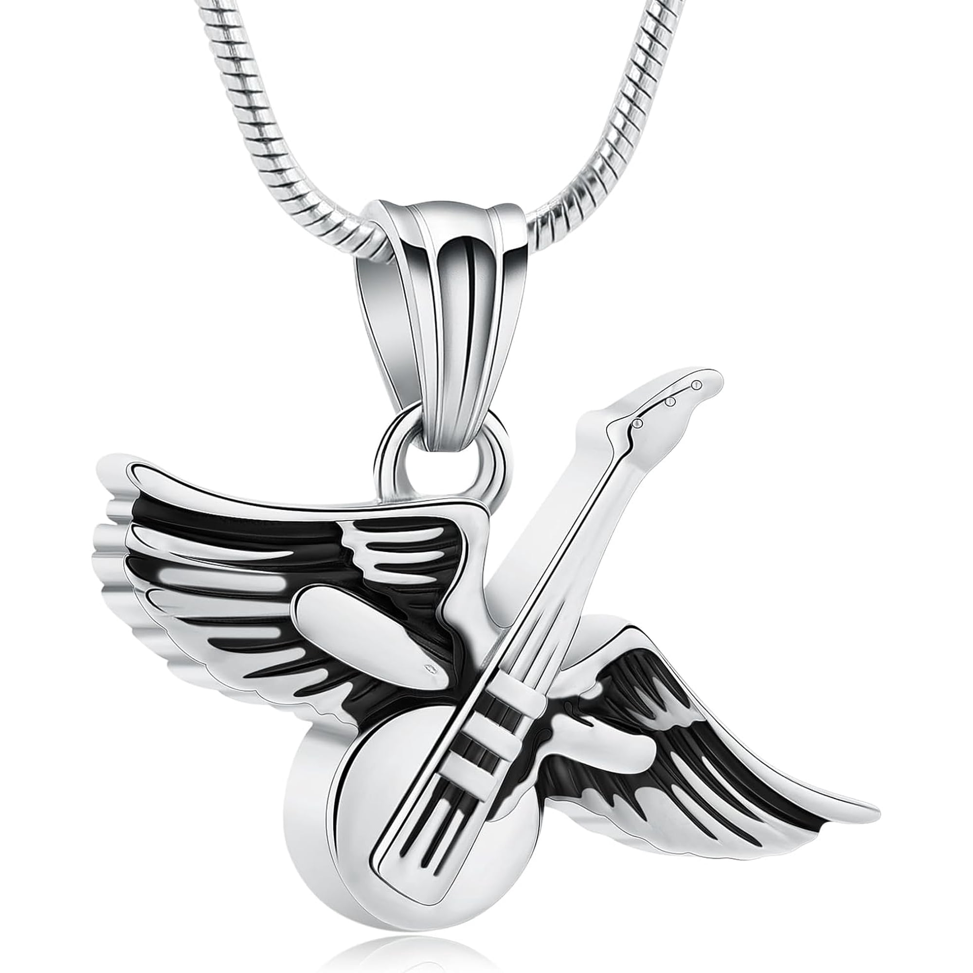 Viking Music Guitar Angel Wing Urn Necklace for Ashes Stainless Steel Cremation Jewelry Keepsake Memorial Remains Pendant for Man Women