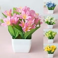 thumbnail image 2 of Artificial Lily Flower Plant Home Garden Office Cafe Wedding Party Bonsai Decor White Plastic, 2 of 8