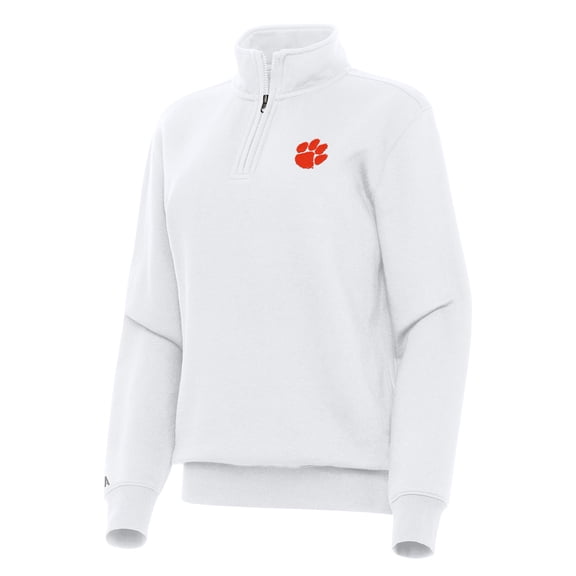 Women's Antigua White Clemson Tigers Victory Quarter-Zip Sweatshirt