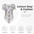 thumbnail image 6 of The Xecao Lavender Flowers Women's Crew Neck Body Suit, a short-sleeved bodysuit and basic swimsuit, both comfort and style for dating and daily life, 6 of 9