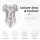 thumbnail image 4 of Balery Lavender Flowers Body de cuello redondo de manga corta para mujer Tops de manga corta Tops básicos-Large, 4 of 7