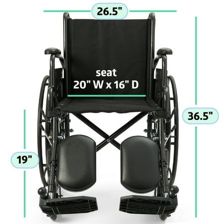 Medline Steel Wheelchair with Elevated Legrests, Flip-Back Desk-Length Arms, 20-Inch Wide Seat, Weight Capacity 300 Ibs, Black