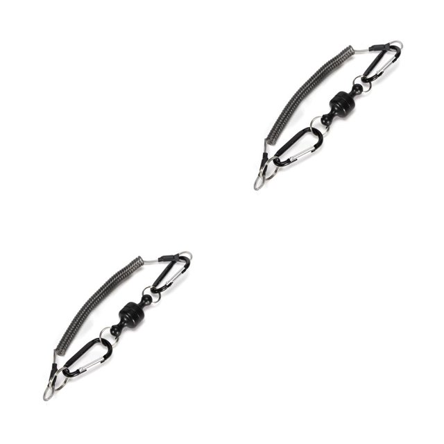 Naiovety Clips de pesca, soporte de red con cordón de bobina, multiusos, portátil, senderismo, escalada, mosquetón, aparejo, llavero, hebilla Negro 2piezas