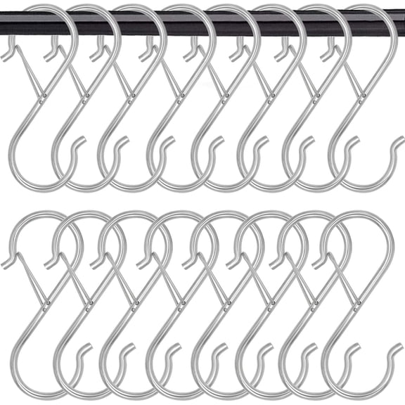 Minzimin 8/16 Pcs S Hooks for Hanging, 3.5 inch Heavy Duty Metal S Hooks with Safety Buckle S Shaped Hooks Pot Rack Closet Hooks for Hanging Plants, Clothes, Kitchen Utensil, Pots, Pans, Bags