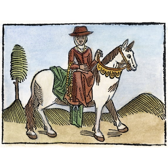 Chaucer Wife Of Bath 1483 The Wife Of Bath Engraving From William CaxtonS Second Edition Of The Canterbury Tales By Geoffrey Chaucer (C1342-1400) 1483 Poster Print by Granger Collection