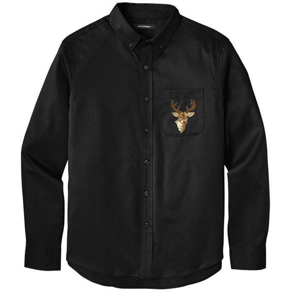 Men's BUCK DEER PATCH Twill Shirt with Pocket, Extra-Small Deep Black