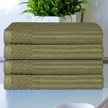 Superior Soho Ribbed Cotton Absorbent Bath Towel Set of 4, Sage