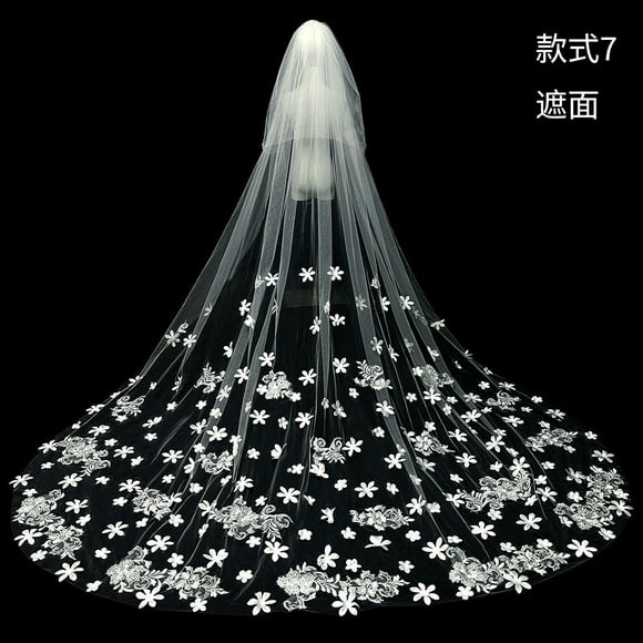 XmhyTop White Ivory Wedding Veils Lace Edge Cathedral Length Wedding Bridal Veil with Comb for Women, 149.6*118 Inches,Can cover the face,F